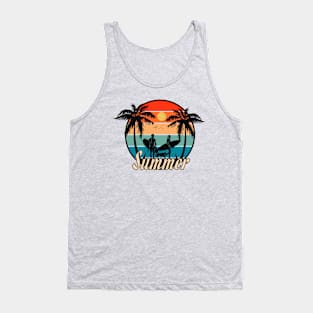 Summer Beach Vibes Palm Trees And Surfing Tank Top